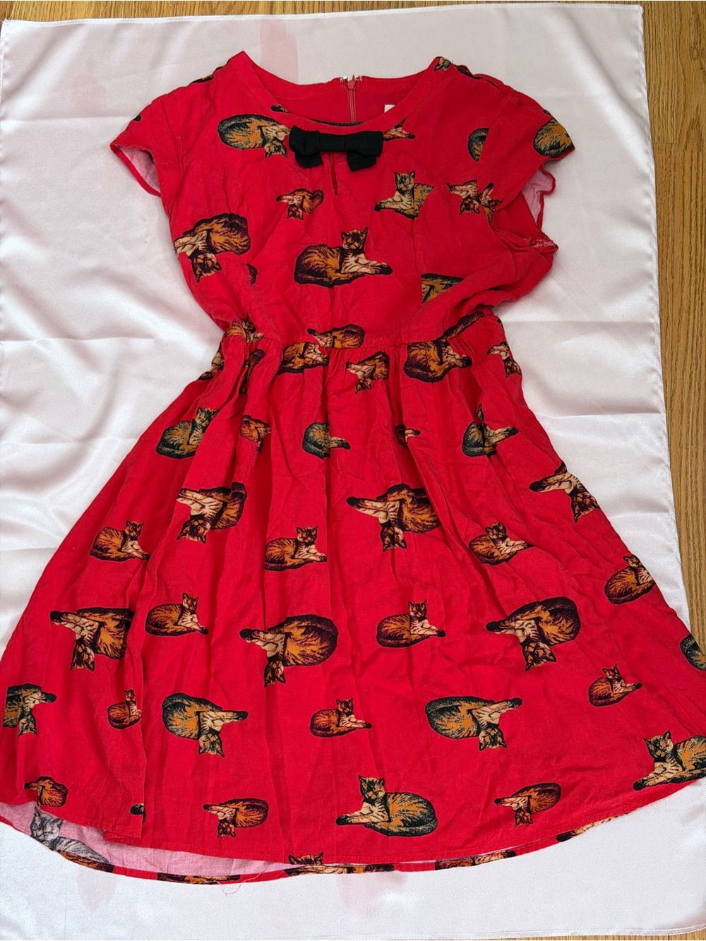 ModCloth Red Cat Print Bow Detail Dress Retro Pinup Style Women’s Size XL